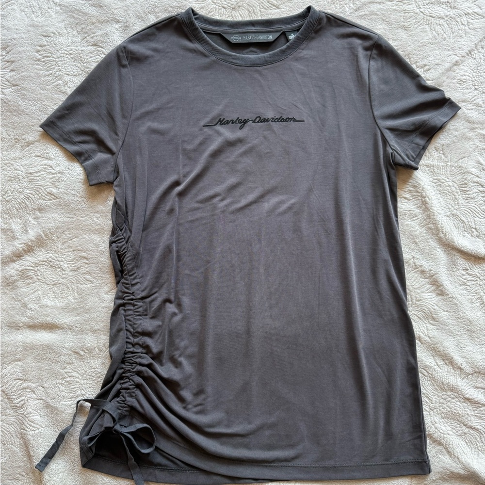 Harley-Davidson Gray Side Ruched Tie T-Shirt